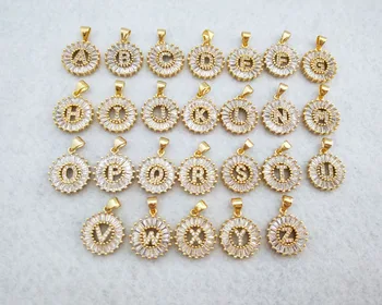 10 Kusov Zlatá Farba Kolo Micro Pave Crystal Cubic Zirconia 26 List Prívesky Charms Náhrdelník ženy Šperky čo NK348