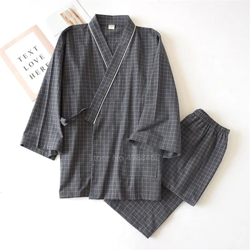 Čistá Bavlna Gázy Japonský Haori Kimono Sleepwear pre Človeka Samuraj Kostým Župan Pyžamo Sady Žena Yukata Ázijské Oblečenie Strany