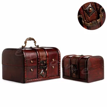 2 ks/1Set Elegantné Drevené Pirát Šperky Úložný Box Prípade Držiteľ Vintage Pokladom,