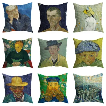 Van Gogh Portrét Vintage Vankúš 3d Vytlačené olejomaľba Tvorivé Hrubé obliečka na Vankúš Umenie Mäkké Flanelové obliečka na Vankúš Federa