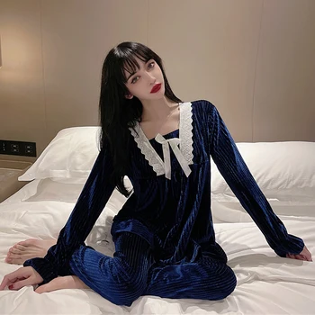 2021 jar a na jeseň nový Japonský a kórejský štýl pyžamo ženy čipky velvet kus dvoch rekreačných domov oblek