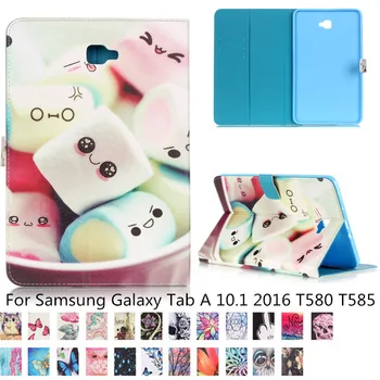 Roztomilý 3D Maľované obal pre Samsung Galaxy Tab 10.1 2016 T580 T585 Skladací Stojan Cover obal pre Samsung Tab A6 10.1 T580 + film
