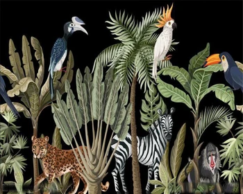 Jungle nástennú maľbu, Tapety Zebra Tiger Vlastné Cartoon Zvierat Interiérové Dekorácie, Tapety v Tropických Dažďových Lesov