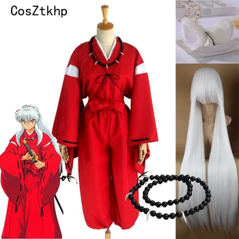 CosZtkhp Nové Anime Inuyasha Cosplay Kostýmy, Červené Japonské Kimono Mužov Šaty, Kostým W Parochne Uši A Náhrdelník Pre Halloween Party