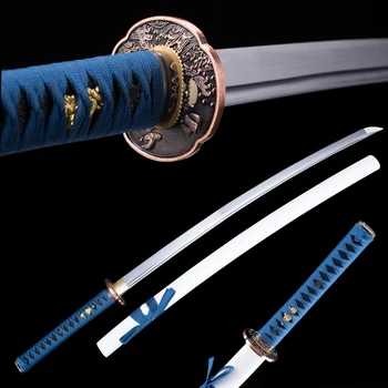 Real-Oceľ Ostrý Japonský Katana Ručné Biela Samuraj Meč Full-Tang Funkčné