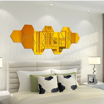 2020 Nástenné Zrkadlo Geometrické Hexagon Zrkadlo na Stenu-Nálepky DIY Domova Zväčšiť Obývacia Izba, predsieň, Odnímateľné zrkadlo Bezpečnostné 7 ks