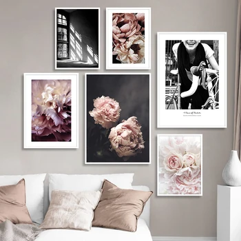 Zblízka Ružový Kvet, Maliarske Plátna Plagát Vytlačí Pivónia Wall Art Rose Dekorácie, Obrázky, Obývacia Izba Minimalistický Domova