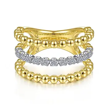 Módne Luxusné šperky Pokovovanie 14K Biele, Žlté Zlato Tri Rade Diamond a Bujukan Perličiek Krúžok Poslať váš najlepší priateľ