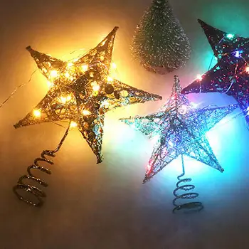 Vianočný Stromček, Hviezda Visí Dekor Pentagram Prívesok Lesklé Päť-Špicaté Hviezdy Tree Top Star Party Dekorácie s LED Svetlá