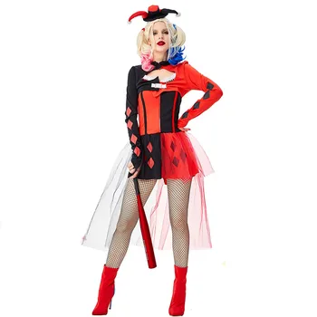 Dospelá Žena Cirkus Klaun komický Joker Cosplay Ženy Halloween samovražedné komando Film Kostýmy Karneval Purim Úlohu hrať Party šaty