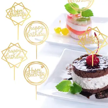 6 Ks Cake Mulčovače, Multi-tvary Zmiešané Akryl Happy Birthday Cake Ovocia Vyberá Dezert Tabuľka Dekoratívne Dodávky (Zmiešané)