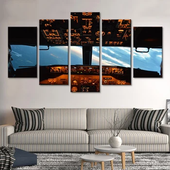 5 Kusov Moderné Nástenné Art Vytlačí Kokpitu Lietadla Obrázok Maľovanie Domova Sky View pre Obývacia Izba Plátno obrázok Plagátu