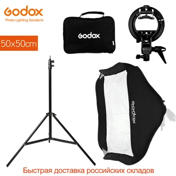 Godox 50 x 50 cm 20 x 20-palcový Blesk Speedlite Softbox + S typ Držiaka Bowens Mount Kit s 2m Ľahké Stojan pre Fotoaparát Fotografovanie