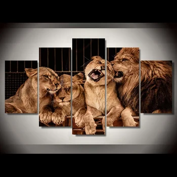 Wall Art Modulárny Plagát Domova 5 Ks/Ks Lions Zvierat Rámec HD Vytlačené Moderné Plátno Obývacia Izba, Obrázky, Maľovanie