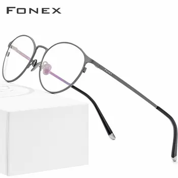 FONEX Čistého Titánu Okuliare Mužov Vintage Kolo Značky Dizajnér Okuliare Rám Ženy Klasické Optické Predpis Okuliarov, 8501