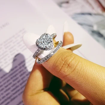 Pôvodné srdce rez kubický zirkón svadobný prsteň pre ženy nevestu zapojenie Šperky Kapela večnosti darček R4866