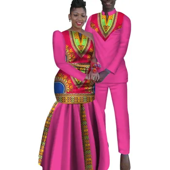 2 Kus Afriky Dashiki Tlač Pár Oblečenie pre Milovníkov pánske Tričko a nohavice Ženy Šaty Svadobné Party Fashion WYQ16