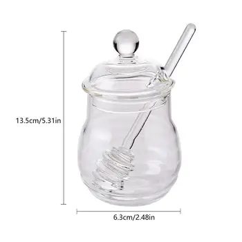 Sklo Med Jar Vysokej Borosilikátového Skla Kuchyňa Jar Honey Pot S Dipper A Veko Úložného Jar Nádoba Na Med, Sirup 300 ML