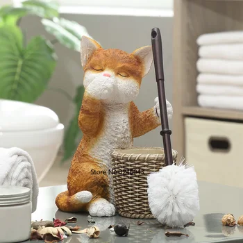 Európsky kreatívny mačacie wc wc kefa nastaviť Trvalé mäkké vlasy, wc kefa základne držiaka kúpeľňa dekorácie