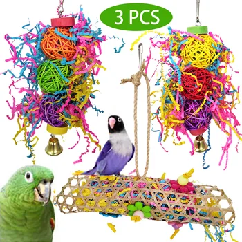 Papagáj Skus Hračky Hračky Vták Kreslenie Viniča Bal String Vytiahnuť 3ks/nastavenie Farby
