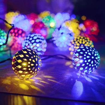 Solárne string svetla 20 osvetlenie vonkajšie LED Marocký lopta iron art striebro loptu dovolenku krajiny nádvorie strana večer dekorácie