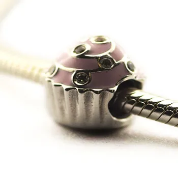 Sladké Striebro Kúzlo Cupcake zobrazili kľúčové tlačidlá Pre Šperky, Takže sa Zmestí Pôvodné Kúzlo Náramky Pre Ženy DIY Mincový Striebro Šperky, Perly