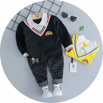 2019 Jeseň dieťa Oblečenie Sady Baby Klope bežné dlhým rukávom T-tričko +nohavice 2 ks Súpravy Baby boy šaty
