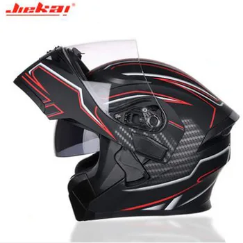 JIEKAI 902 Dvojité Objektív Flip Up Motocyklové Prilby Muži Ženy Motorky Prilby vyrobené z ABS JK902 Transparentné čierna vistor