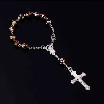 8 mm Black Crystal Perly Ruženca Kríž Náramok, Ježiš Kríž Šperky Náramok Krst Ruženec Náramok