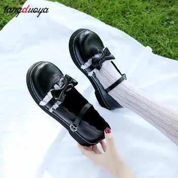 Gothic lolita topánky na platforme nízke podpätky ženy sladké čipky topánky školskú uniformu topánky kawaii dámske roztomilý motýľ topánky žena
