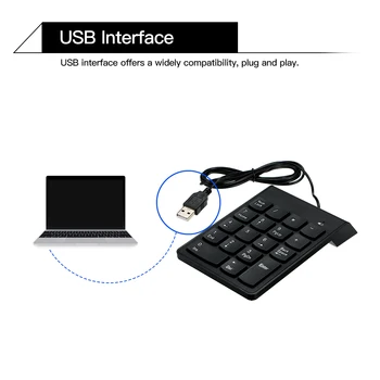 18 Kľúče, Módne Nízka Hlučnosť Mini Numerická Klávesnica Nepremokavé USB Káblové Digitálne klávesnice Počet Kláves pre Notebook PC Prenosný