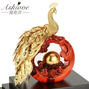 Asklove Zlato Phoenix Ornament 3D páva Socha 24K zlatou Fóliou Miniatúrne Dekorácie Figúrky Ploche Remesiel Domova Dary