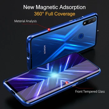 Nové Magnetické Kovové Dvojité Bočné Sklo Telefón puzdro Na Huawei Honor 9x Premium stk-lx1 globálne entition hlk-al00 pro hlk-al10 Prípadoch