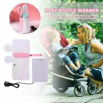 26x11cm USB Baby Bottle Warmer Prenosné PU Kožené Pevné Mlieka Kŕmenie Fľašou Vyhrievané Izolácie Taška Kryt s Rukou Lana