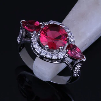 Láska Monológ Očarujúce Červené Crystal & Cubic Zirconia Krúžok pre Ženy, Strieborná Farba Zásnubné Prstene J0266