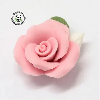 Ružová Ručné Kvet Porcelánu Cabochons Čína Hlinené Guľôčky 23~formátu 25 x 20.5~21x10~11 mm