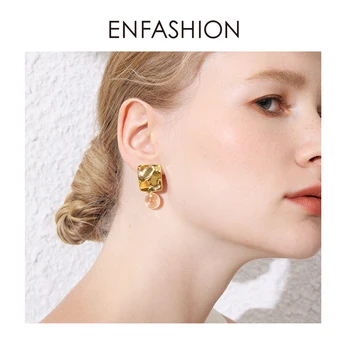 ENFASHION Pokrčené Metal Crystal Ball Drop Náušnice Pre Ženy, Zlatá Farba Geometrické Visieť Earings Módne Šperky 2020 EC191077