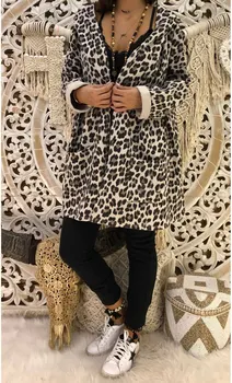 Ženy Tench Kabát Leopard Dlhá Srsť Zimné Oblečenie Móda Zips Windbreaker Ženy Cardigan