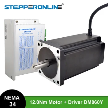 1 Os Stepper CNC Auta 12Nm Nema 34 Stepper Motor 6A Hriadeľ 14 mm 4-viesť a Digitálne Stepper Ovládač DM860Y pre CNC frézke