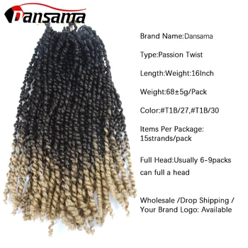 DANSAMA 16Inch Vášeň Jar Twist Vlasy Syntetické Pletenie HairSpring Bomba Háčkovanie predlžovanie Vlasov Pre Ženy Čierna