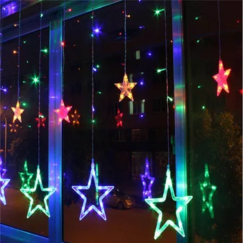 Hviezda Opony Garland na Okno String Svetlá Rozprávkových Svetiel Svadobné Nový Rok Vianočné Dekorácie pre Domov Spálne Okno