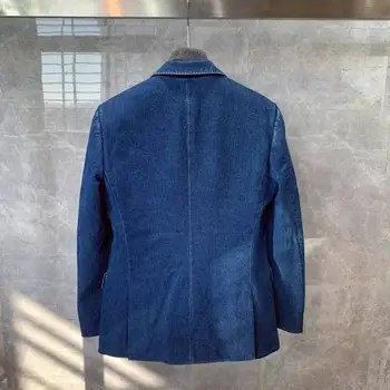 2 Kusy Oxford Muži Obleky Pekný Modrý Zákazku Muž Vyhovuje Bežné Moderné Tuxedos Vrchol Klope Saka Business Kabát+Nohavice