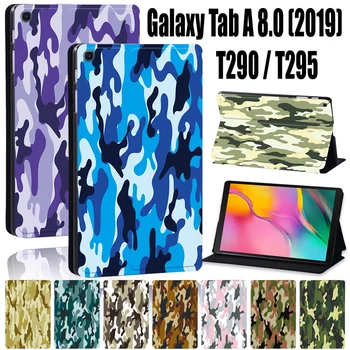 Prípad tabletu Samsung Galaxy Tab A T290/T295 (2019) 8.0 Palcový Armády Kamuflážny Vzor Série Tablet Ochranný plášť+ dotykové Pero