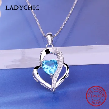 LADYCHIC Hot Predaj Luxusný 925 Sterling Silver Láska Srdce Prívesok Náhrdelníky pre Ženy, Svadobné Modré Crystal Šperky Darček LNS1002