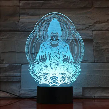 3D Led Lampa Náboženstiev Domov Posteli Dekoratívne Sochy Budhu USB Náladu Svetlo Multicolor Tabuľka Osvetlenie 688