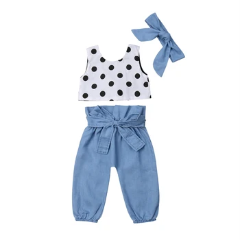 Citgeett Batoľa Detský Baby Girl Dot Vesta Topy Modré Nohavice Legíny hlavový most Oblečenie Letné Sunsuit Súbor 1-6Y