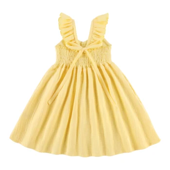Flofallzique Baby Girl Dress S Dvoma Vreckami Petal Putá Tlačidlá Dekorácie Sladké Módne Party, Svadba, Deti Oblečenie