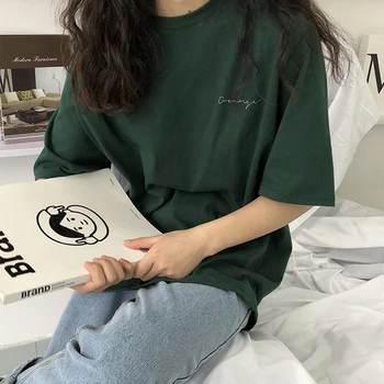 YouGeMan 2020 Lete Bežné Dámske Tričká kórejský Štýl Ulzzang Vintage List Vytlačený Krátky Rukáv T-shirt Top Ženské Oblečenie