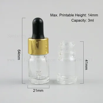 3ML Mini Prázdne Kvapkadla Prenosné Fľaše Aromaterapia Esenciálny Olej Vzorky Fľaša so skleneným Okom Kvapkadla 20PCS