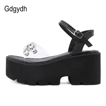 Gdgydh Black Otvorené Prst Sandále Ženy Crystal Fashion Dámske Blok Päty Sandále Ženská Obuv Pohodlné 2021 Nové Rýchle Dodanie